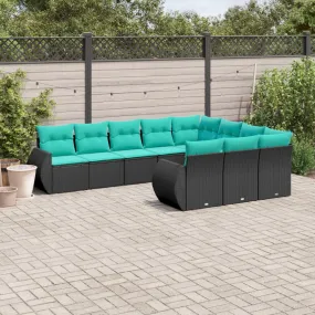 10 Piece Patio Sofa Set with Cushions Black Poly Rattan