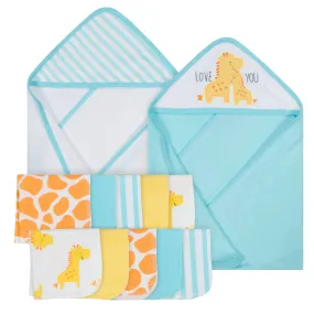 12-Piece Boys Terry Hooded Towel and Washcloth Set - Giraffe