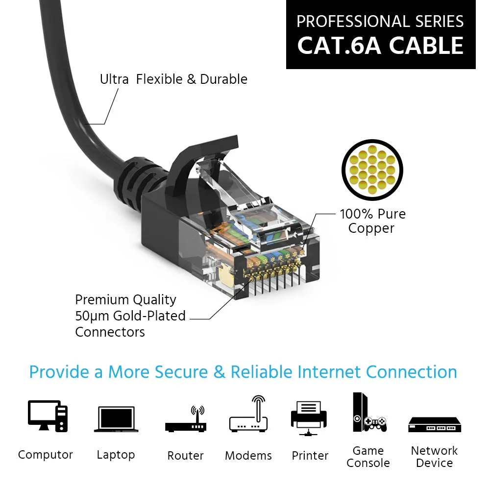 1Ft Cat6A UTP Slim Ethernet Network Booted Cable 28AWG Blue