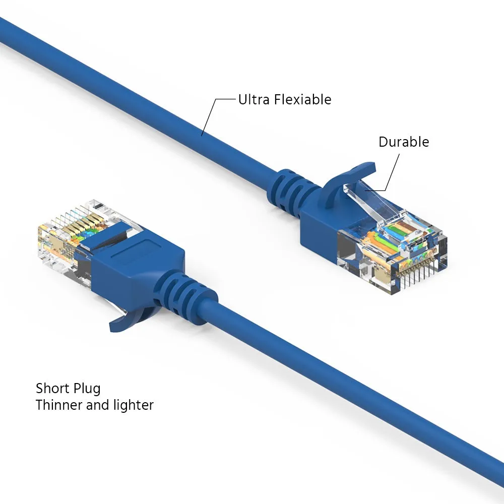 1Ft Cat6A UTP Slim Ethernet Network Booted Cable 28AWG Blue