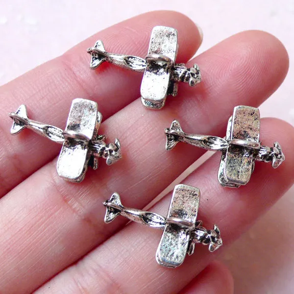 3D Biplane Charm / Antique Airplane Charms (4pcs / 12mm x 19mm / Tibetan Silver) Vintage Aircraft Plane Flight Retro Aeroplane Charm CHM1223