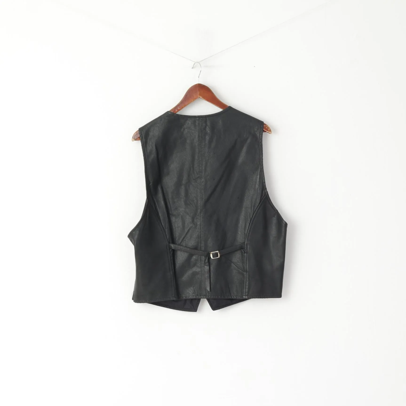 A.B.A Colllection Men 3XL (L) Waistcoat Black Leather Snaps Vintage Retro Vest