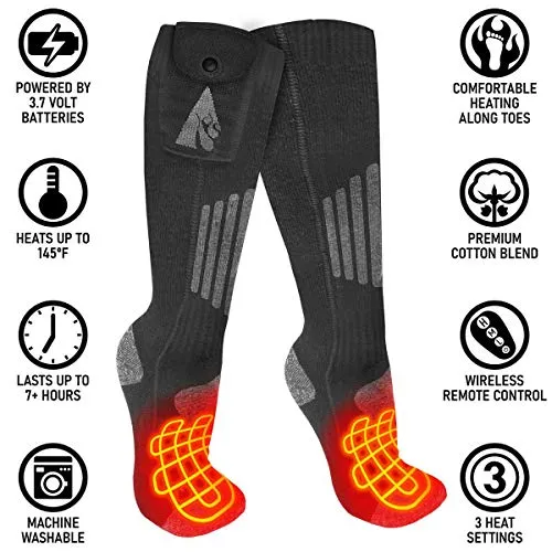 ActionHeat 3.7V Rechargeable Battery Heated Socks 2.0 with Remote Control – Cotton Thermal Socks – Electric Heating Socks for Cold Weather Outdoor Activities – Grey/Light Grey