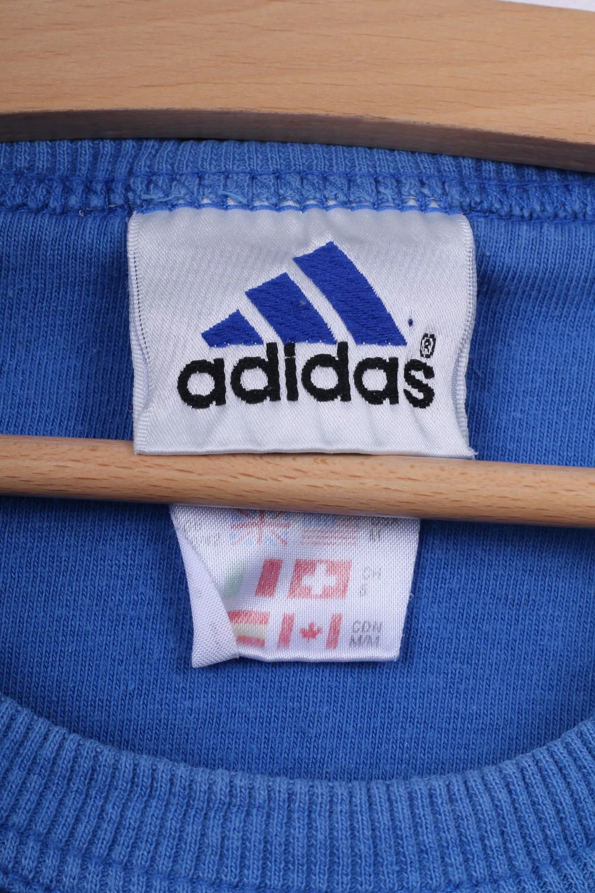 Adidas Mens 40/42 M T-Shirt Graphic Blue Crew Neck Cotton Vintage