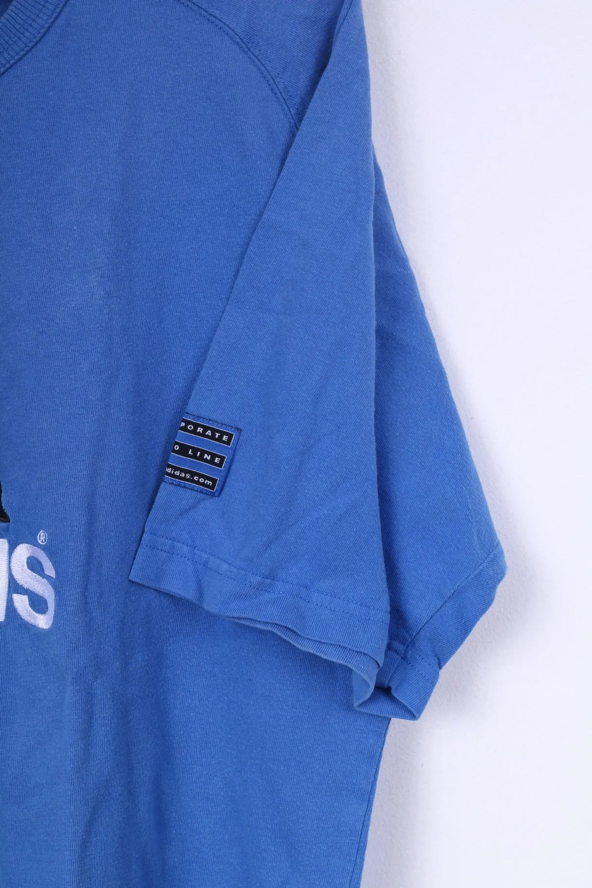 Adidas Mens 40/42 M T-Shirt Graphic Blue Crew Neck Cotton Vintage