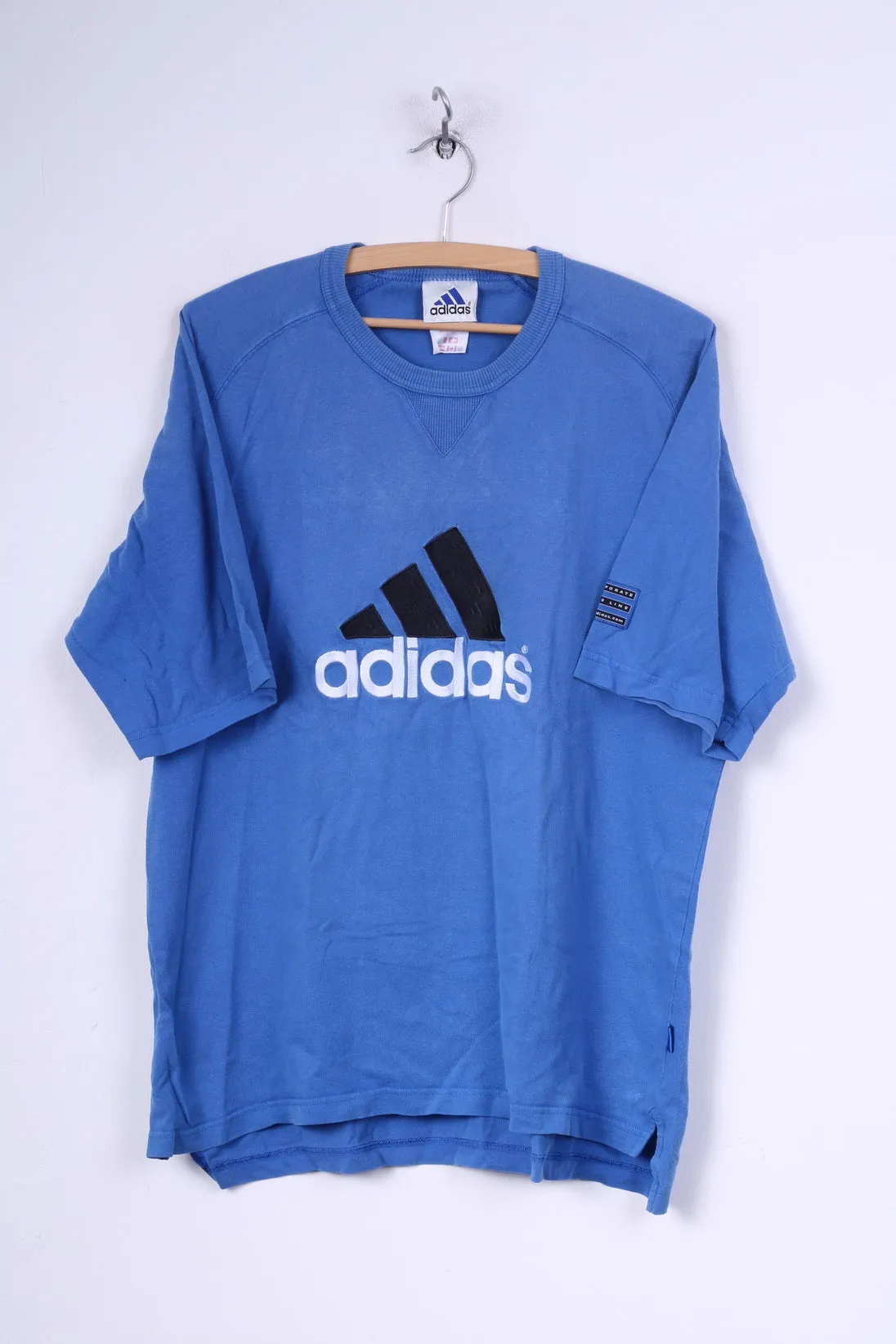 Adidas Mens 40/42 M T-Shirt Graphic Blue Crew Neck Cotton Vintage