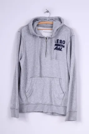 Aeropostale Mens L Jumper Sweatshirt Hooded Zip Neck Cotton Sportswear Grey