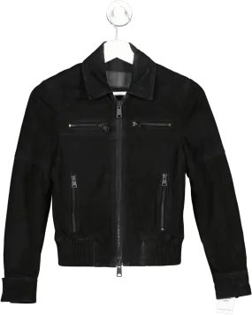 All Saints Black Hopkins Leather Bomber Jacket UK 4