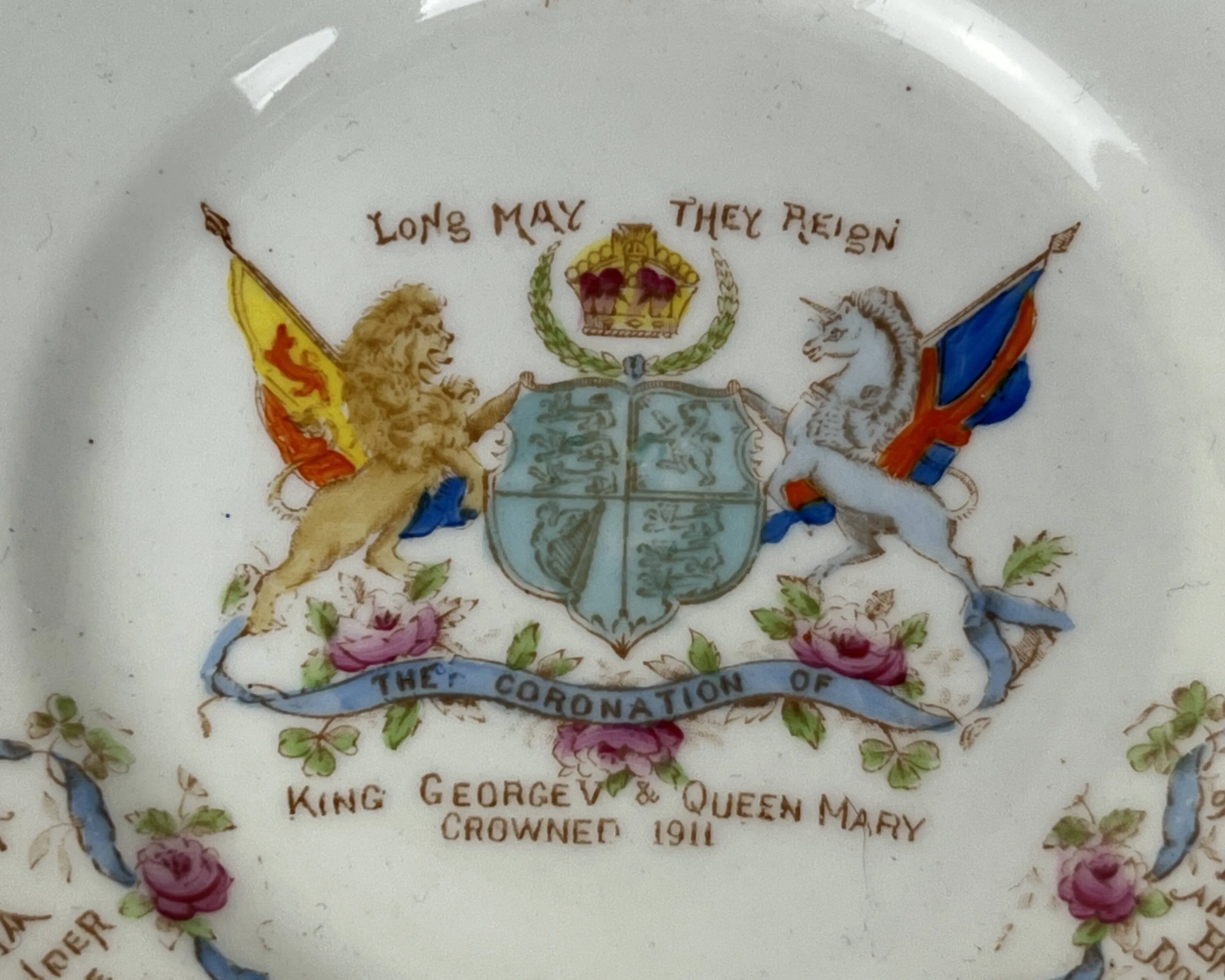 Antique 1911 King George V Coronation Plate Trio HM Williamson Longton