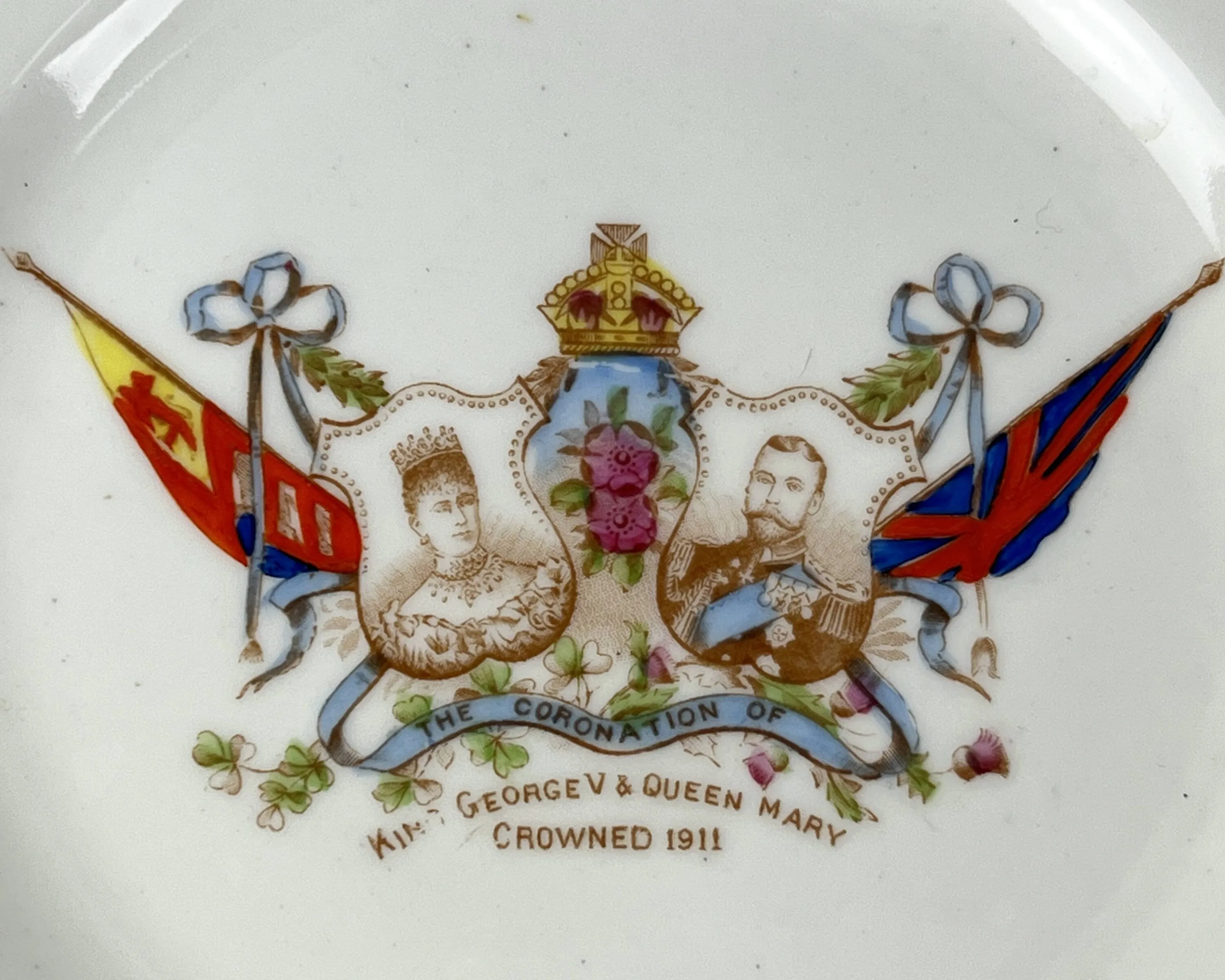 Antique 1911 King George V Coronation Plate Trio HM Williamson Longton