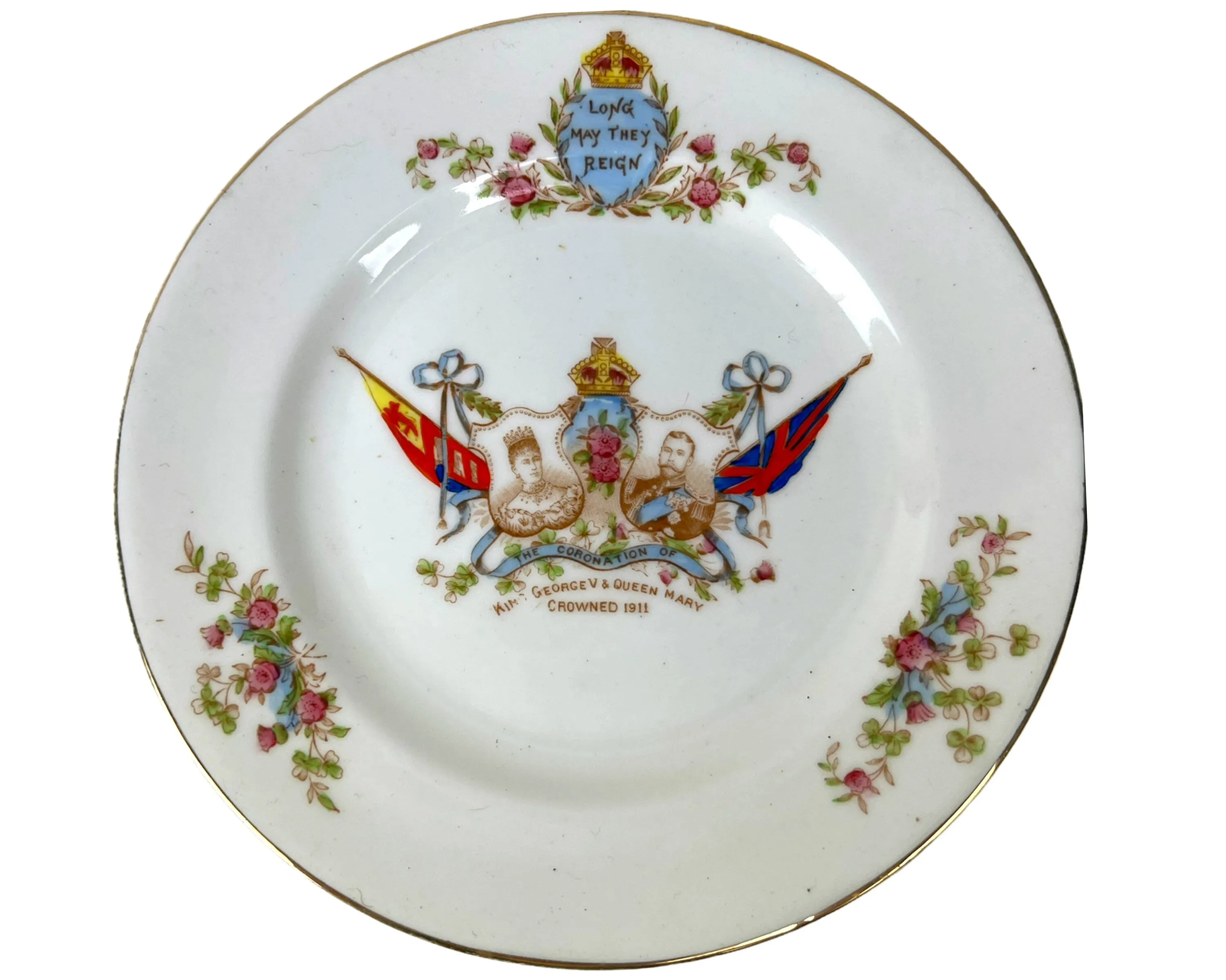 Antique 1911 King George V Coronation Plate Trio HM Williamson Longton