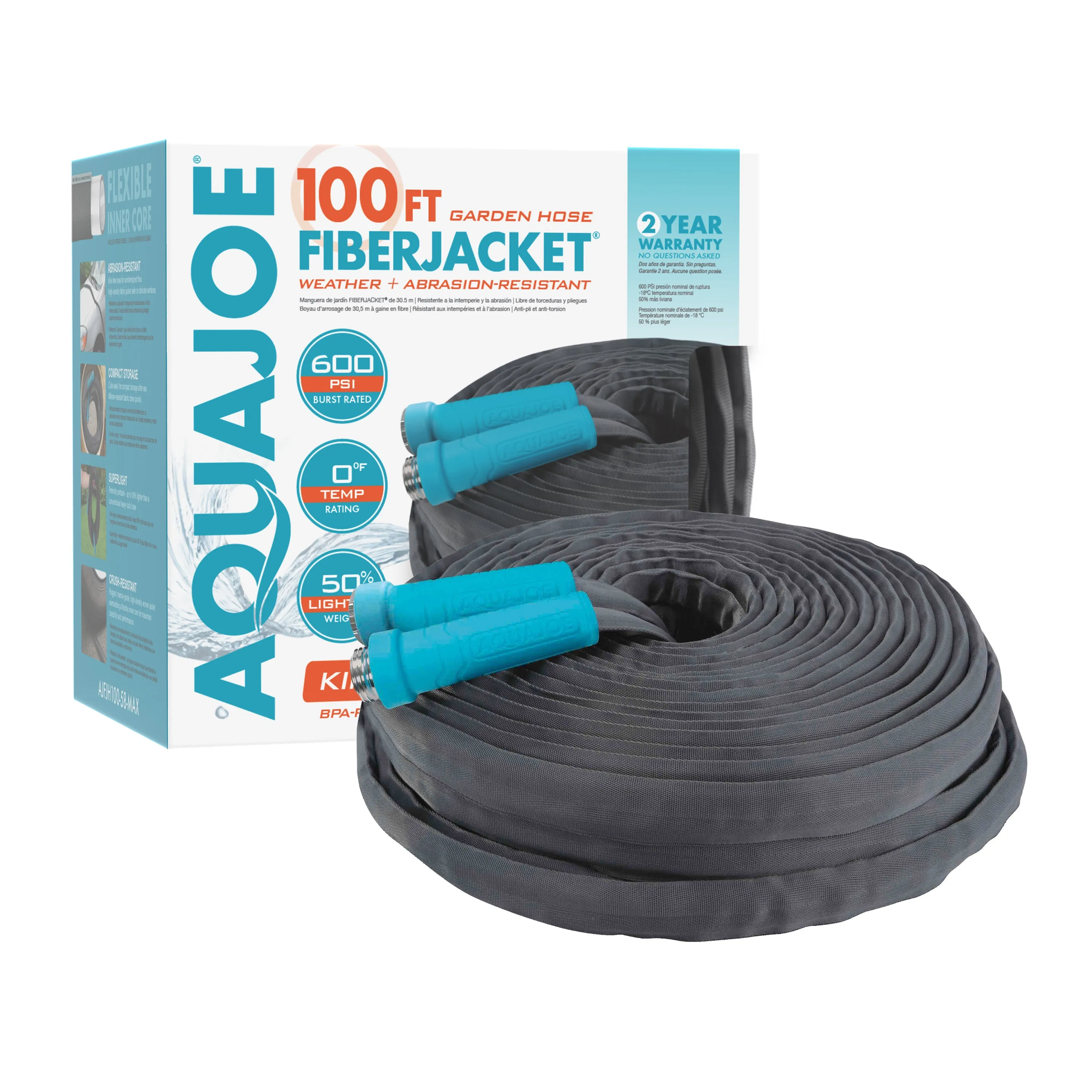 Aqua Joe Fiberjacket Superlight Garden Hose Bundle | W/ Fireman's Nozzle   100 Ft Hose