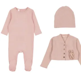 Baby Pink Cardigan, Footie, Hat Set