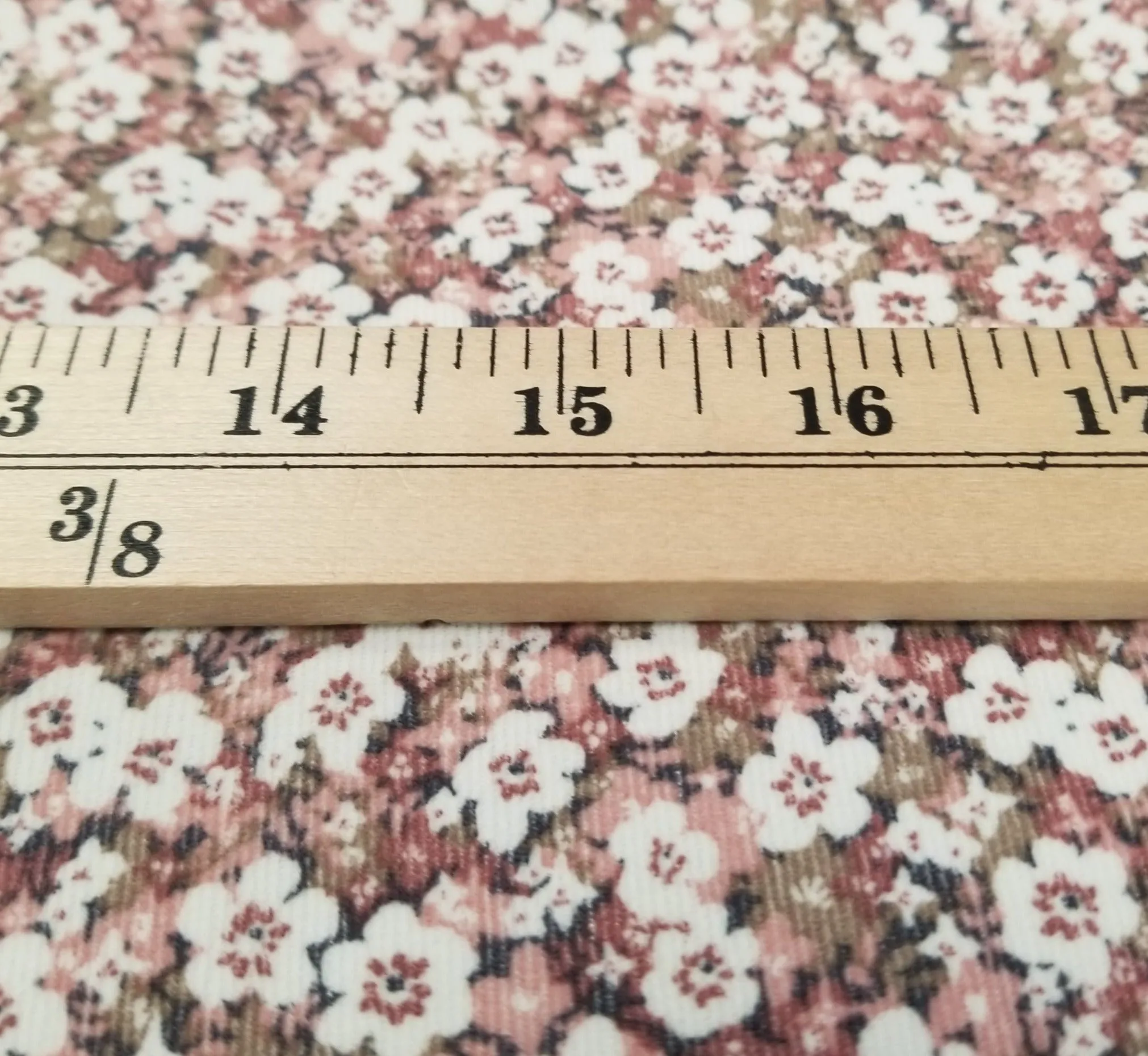 Baby Wale Corduroy Coquette Floral Pink and Mauve Stretch Woven-by the yard