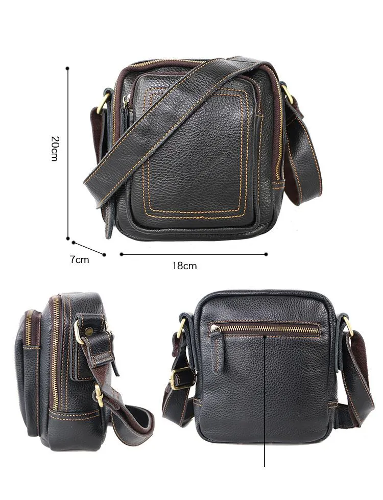 Black Cool Leather Mens Small Postman Bag Vertical Messenger Bag Black Courier Bags For Men