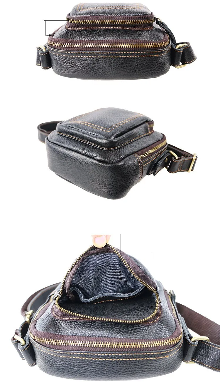 Black Cool Leather Mens Small Postman Bag Vertical Messenger Bag Black Courier Bags For Men