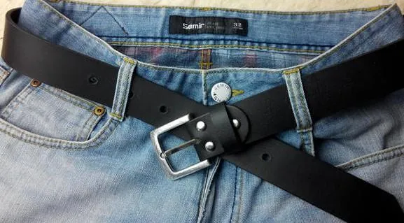 Black Handmade Leather Mens Belt Leather Belt for Men