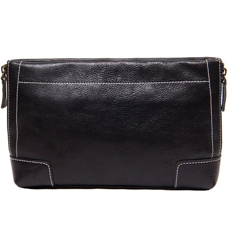 Black Leather Mens Wristlet Wallet Zipper Clutch Wallet for Men