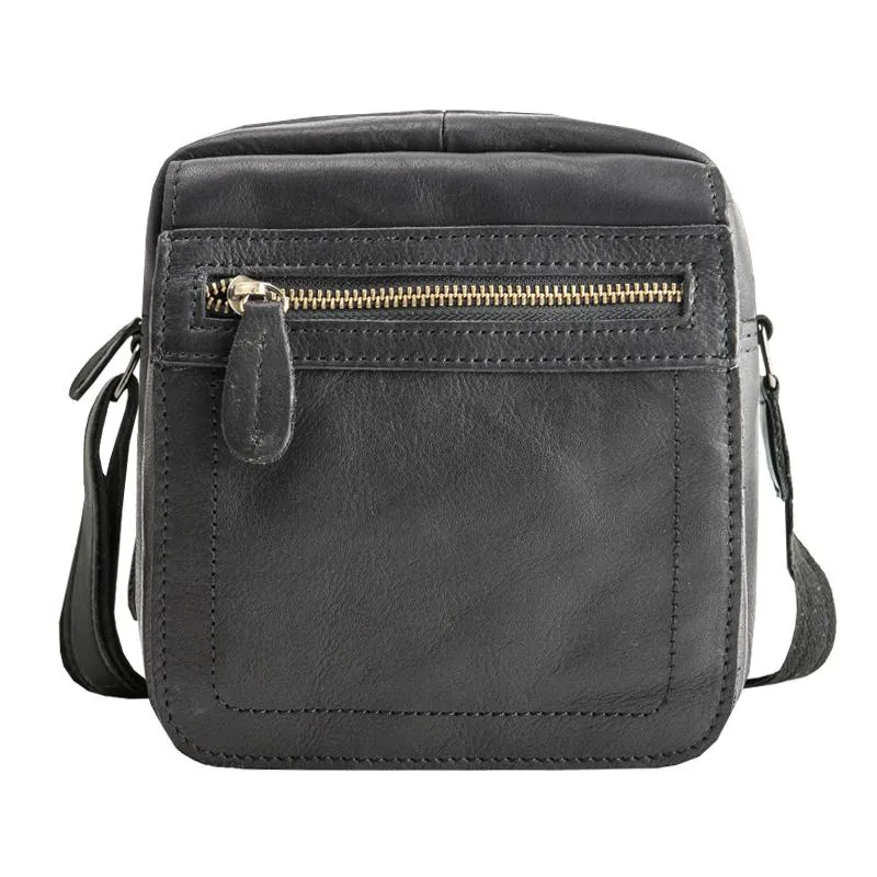 Black Mini Leather Mens Phone Bag Black Small Postman Bag Messenger Bags Side Bag for Men