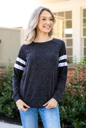 Blank Black Longsleeve with Varsity Stripes