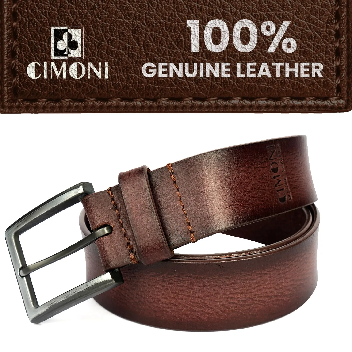 CIMONI® Premium Genuine Leather Belt for Men Belt (Color - Brown) ( 1 Year Gurantee)