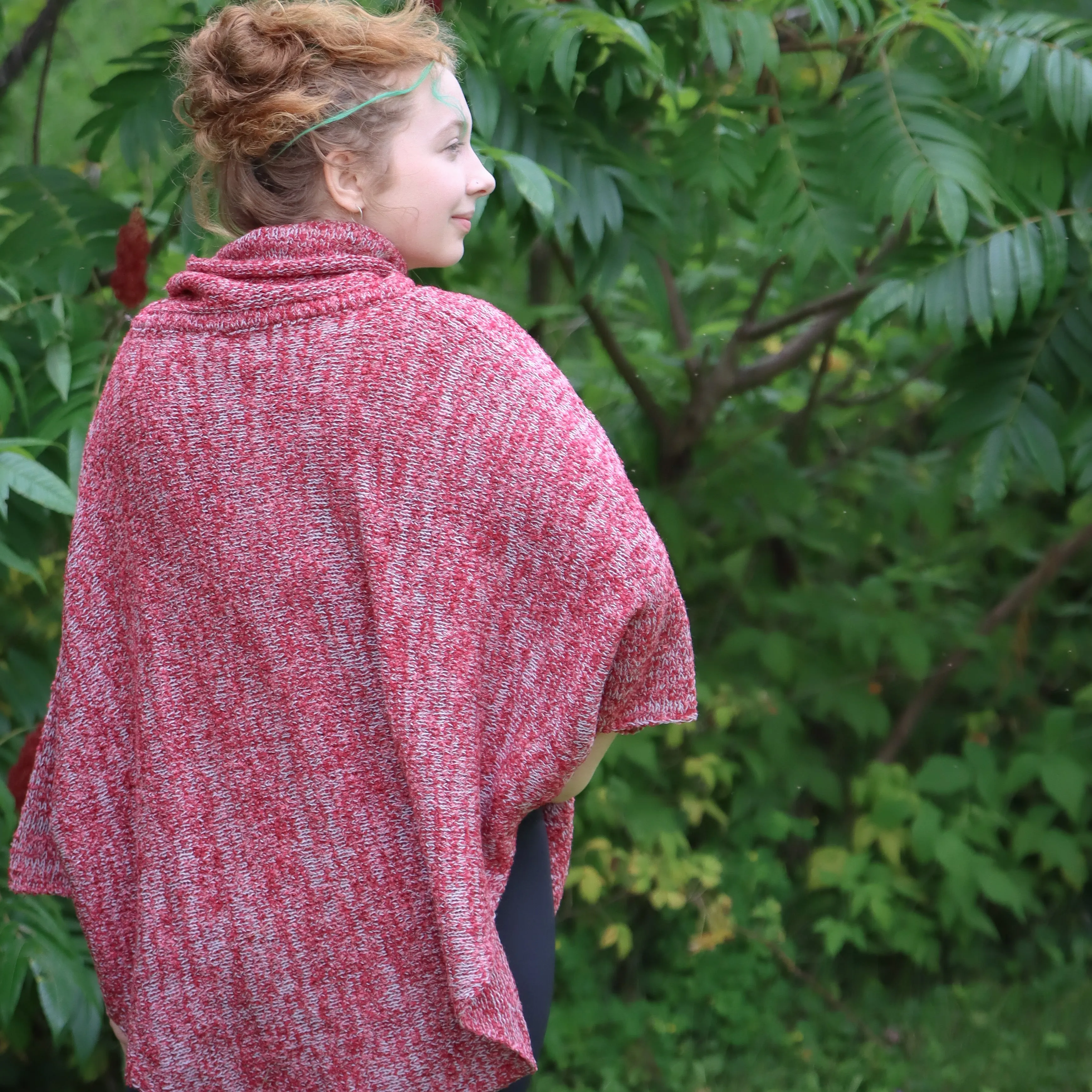 Cowl Neck Poncho- Red