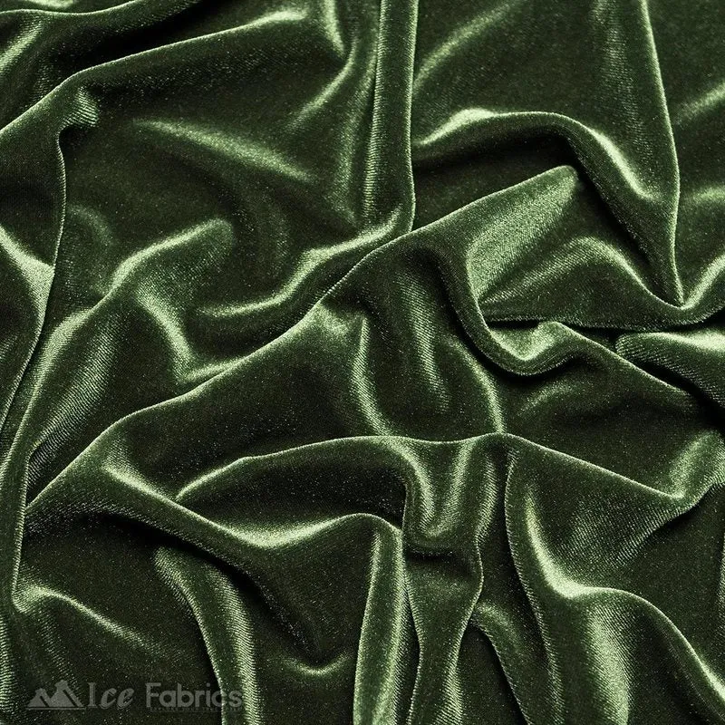 Dark Olive Green Stretch Velvet Fabric Soft and Smooth