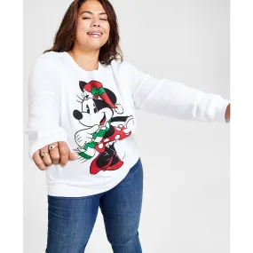 Disney Juniors Trendy Plus Size Holiday Minnie Sweatshirt White, Size 3X