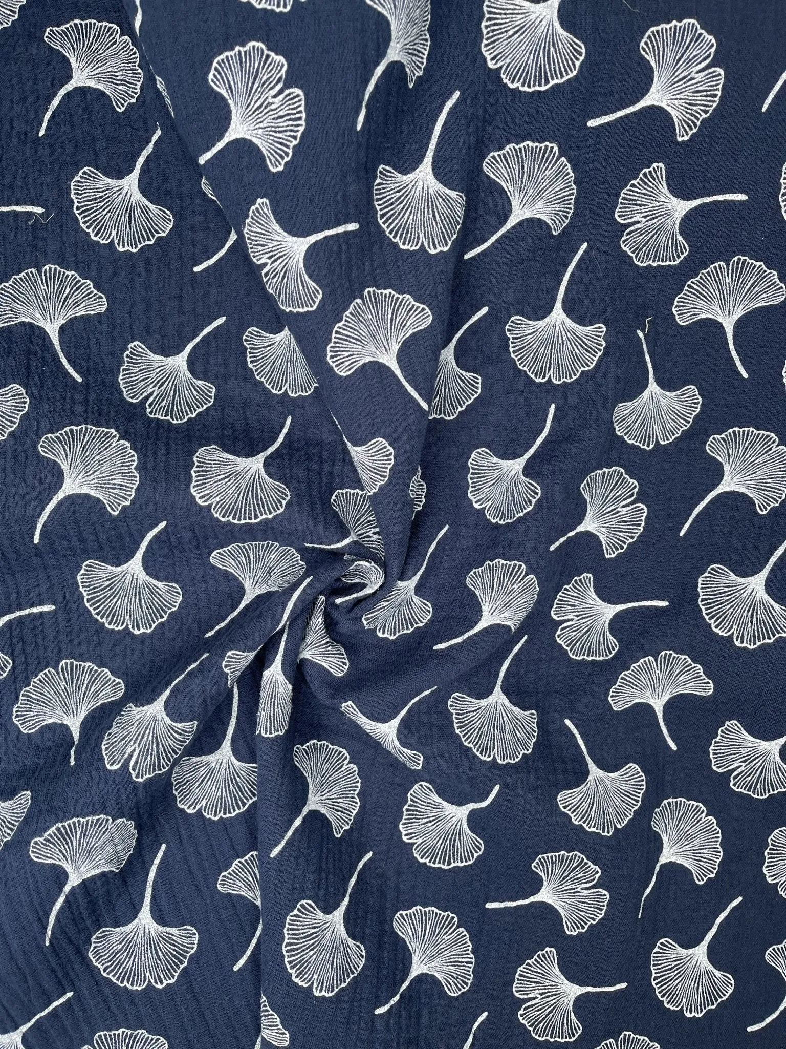 Double Gauze  Muslin Fabric with Gingko Print