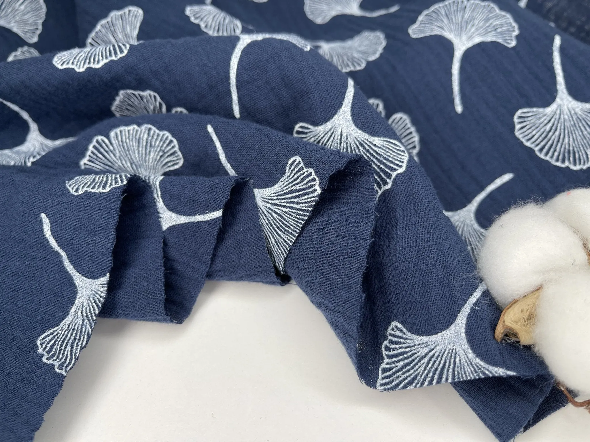 Double Gauze  Muslin Fabric with Gingko Print