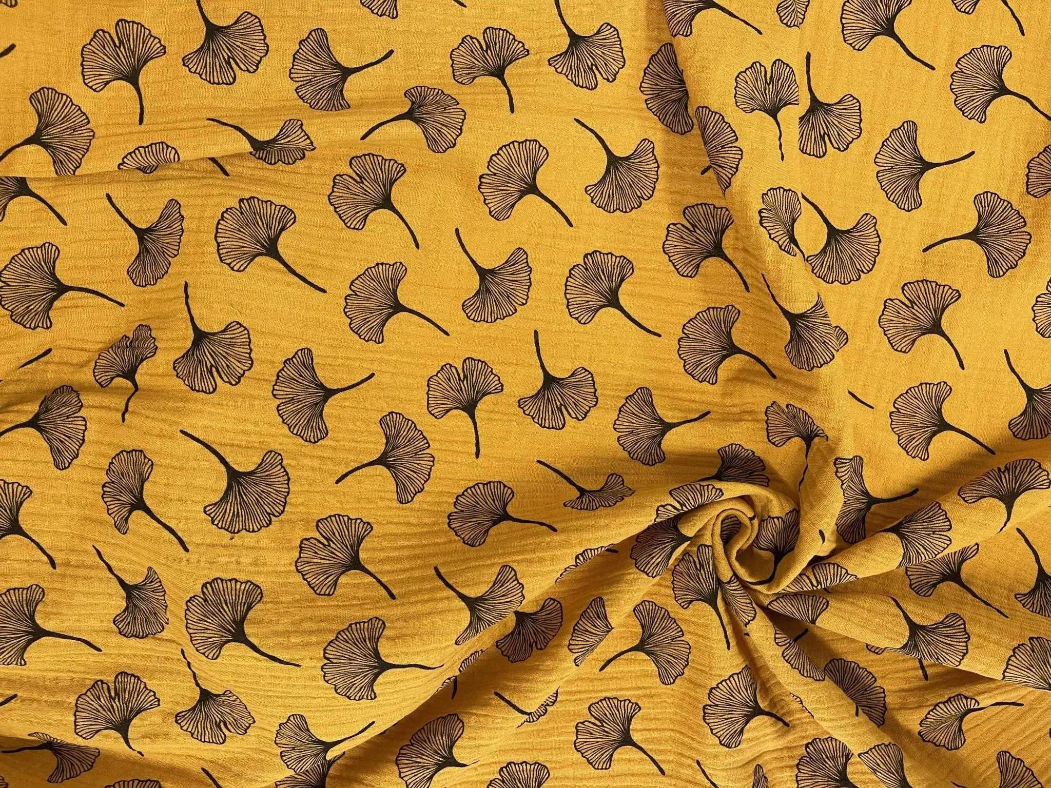 Double Gauze  Muslin Fabric with Gingko Print