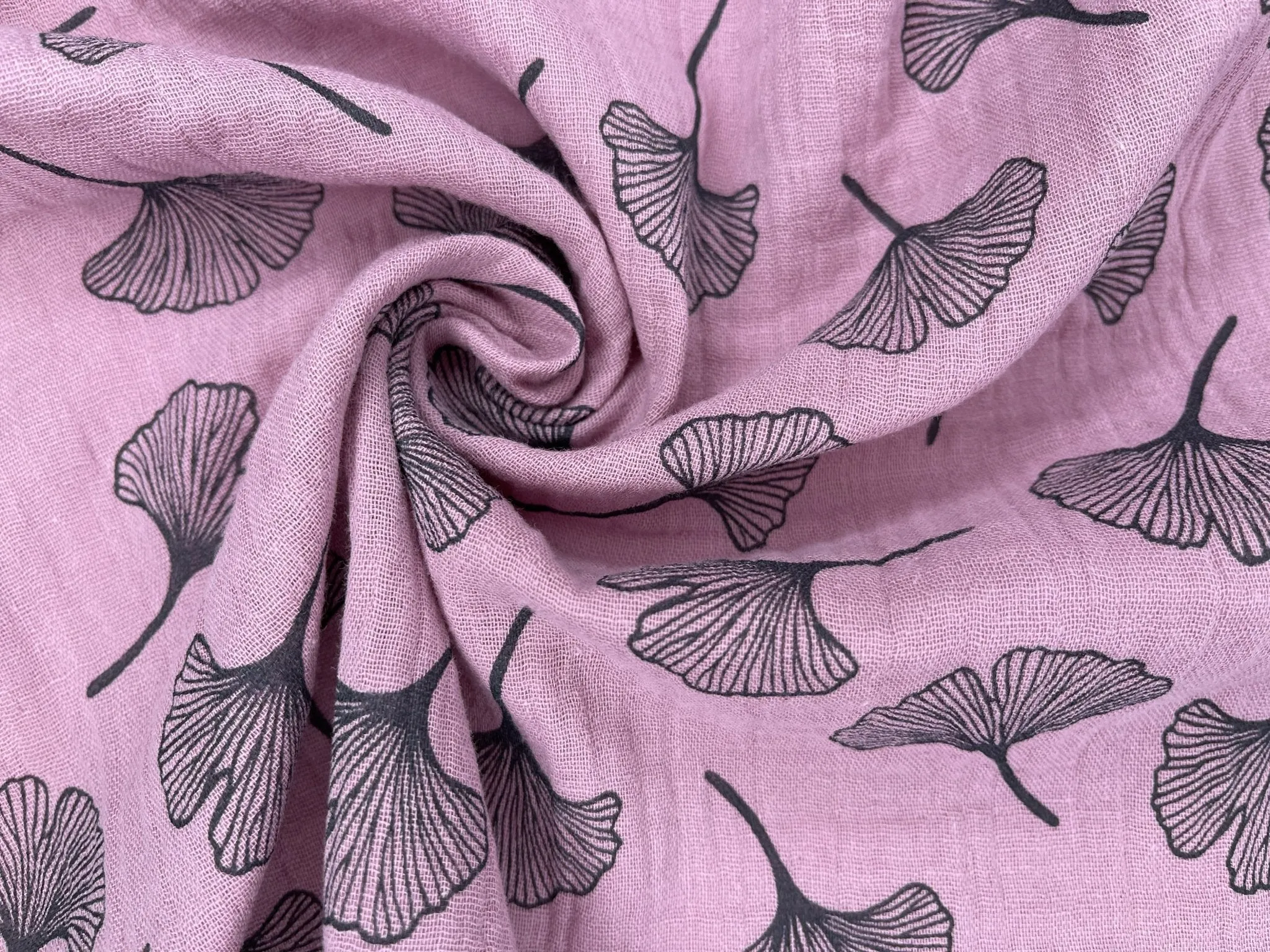 Double Gauze  Muslin Fabric with Gingko Print