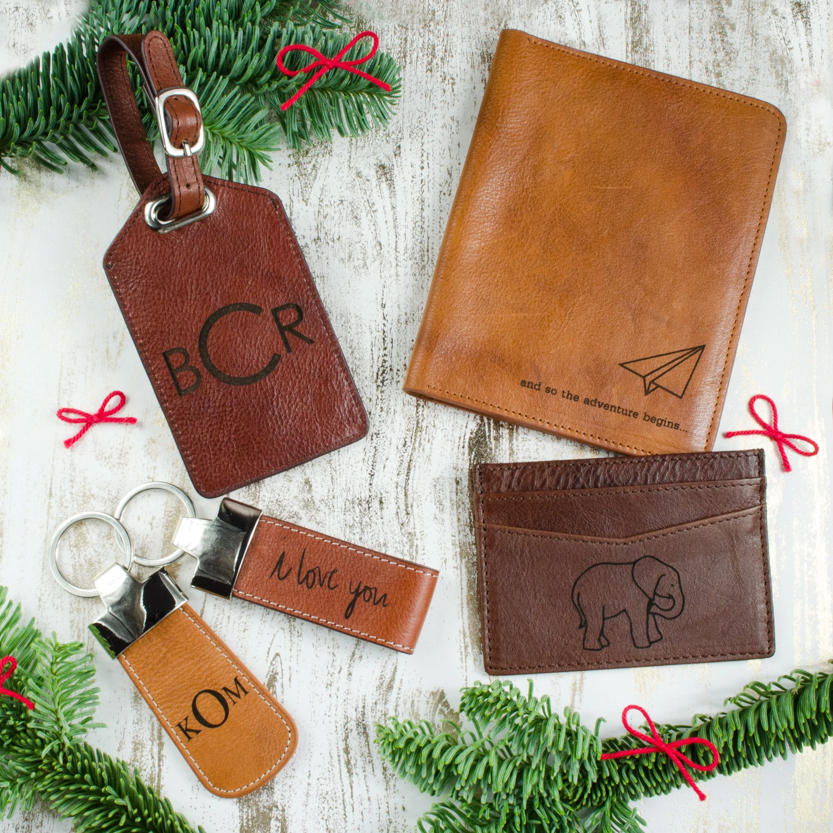 Engraved Slim Leather Cardholder with Monogram or Handwriting - Three Pockets