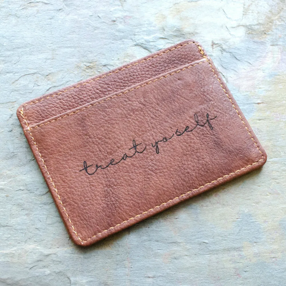 Engraved Slim Leather Cardholder with Monogram or Handwriting - Three Pockets