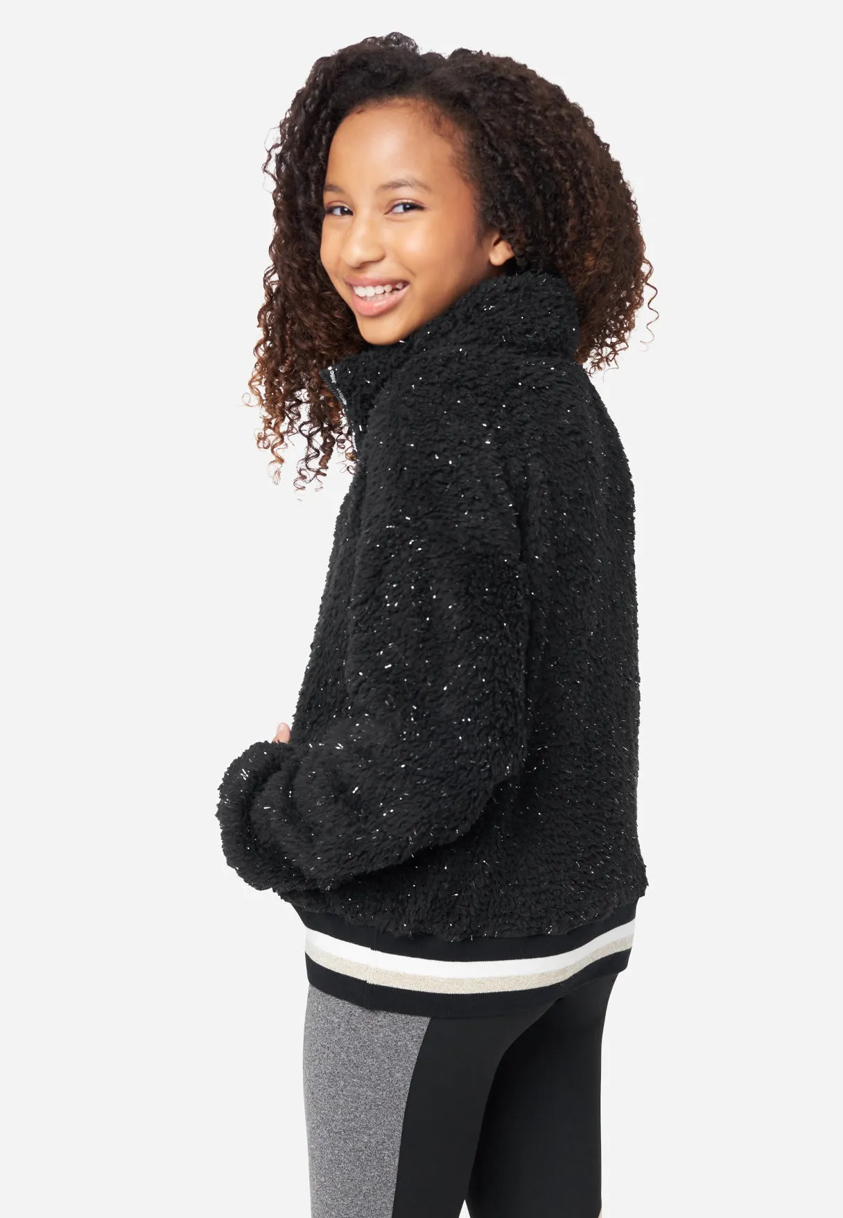 Faux Sherpa Zip-Front Sweatshirt