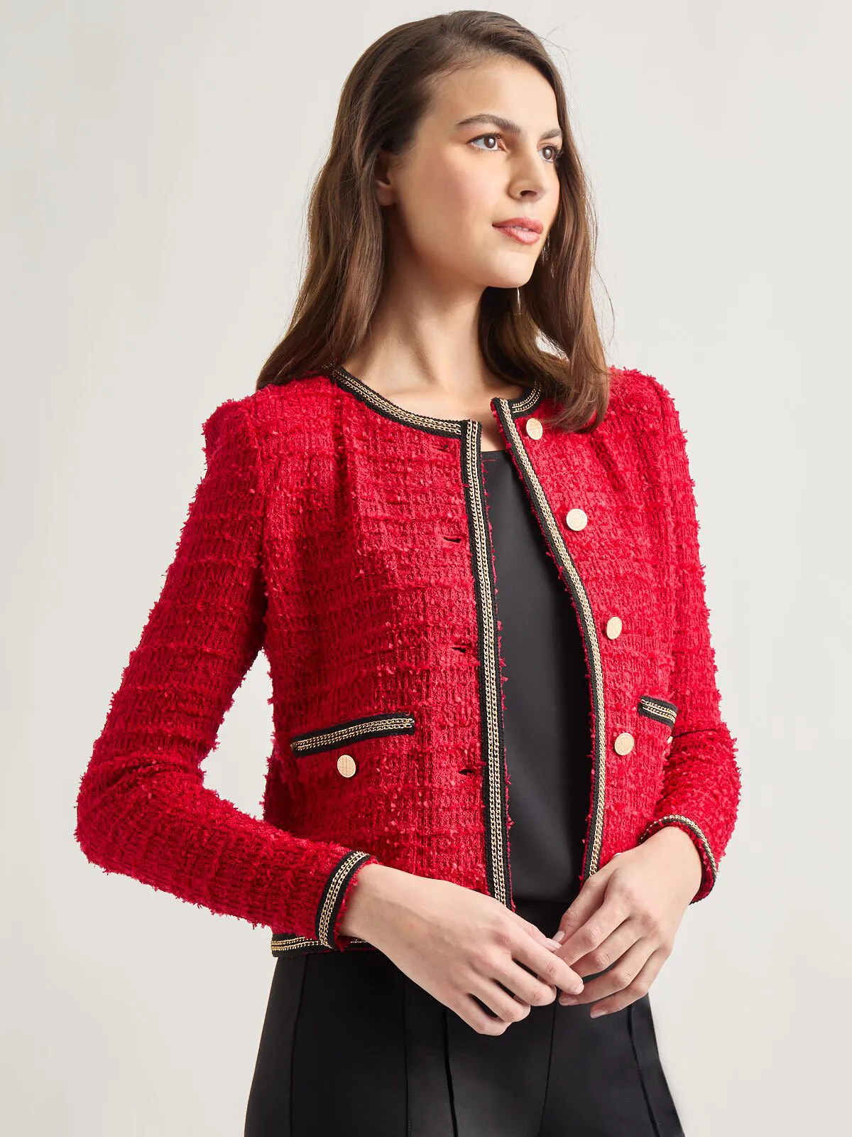 Heritage Fit Double Chain Trim Eyelash Knit Jacket