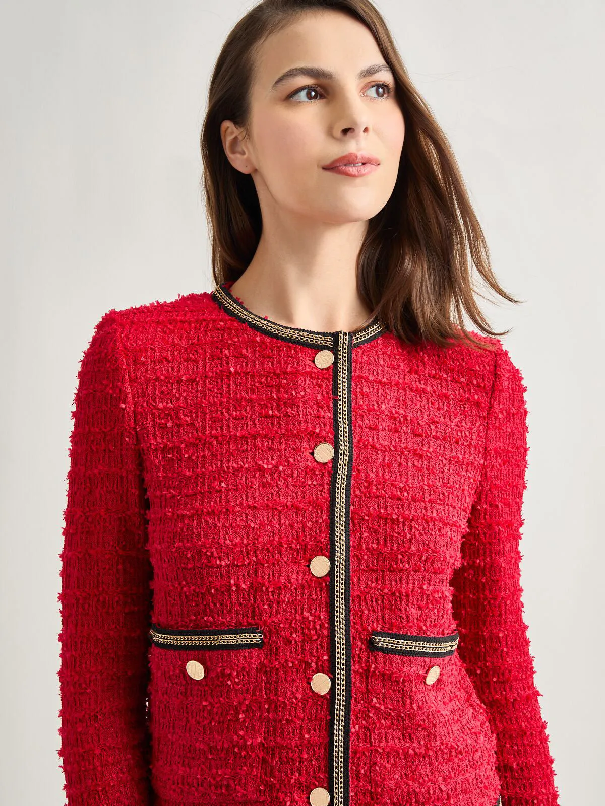 Heritage Fit Double Chain Trim Eyelash Knit Jacket