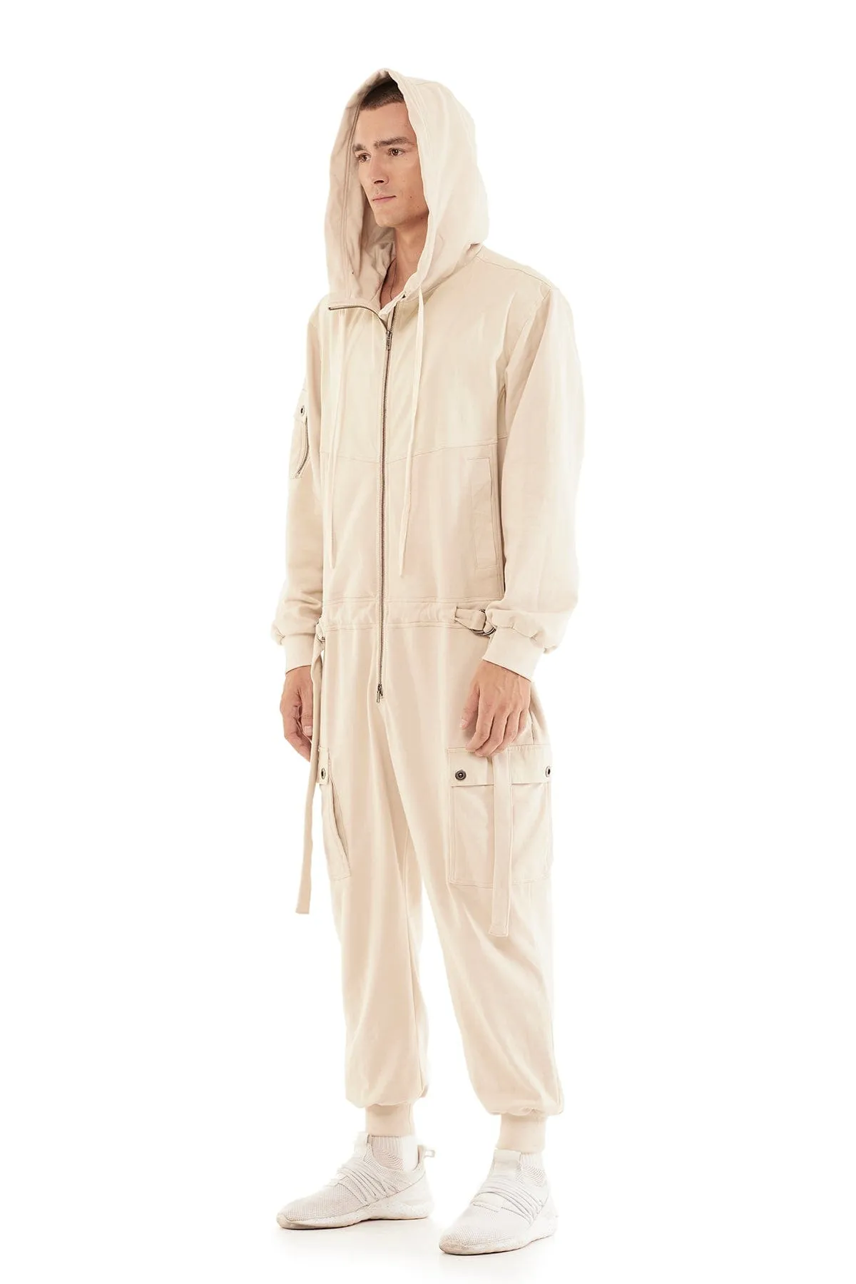 HOODED JUMPSUIT IN FOG