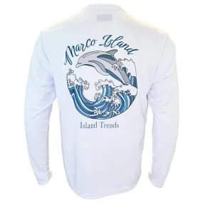 Island Trends Marco Island Dolphin Wave Long Sleeve Performance T-Shirt - White