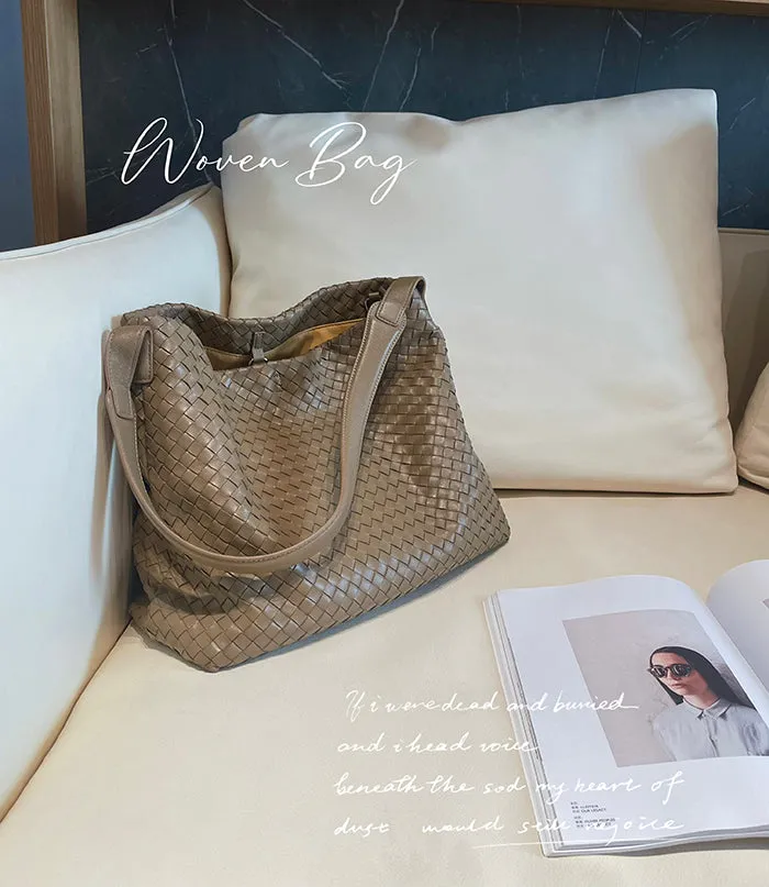 Italy Lambskin Leather Woven Tote Bag, Large 2023 Summer Designer Bag, Leather Quilted Elegant Shoulder Bag, Classic Shoulder Bag