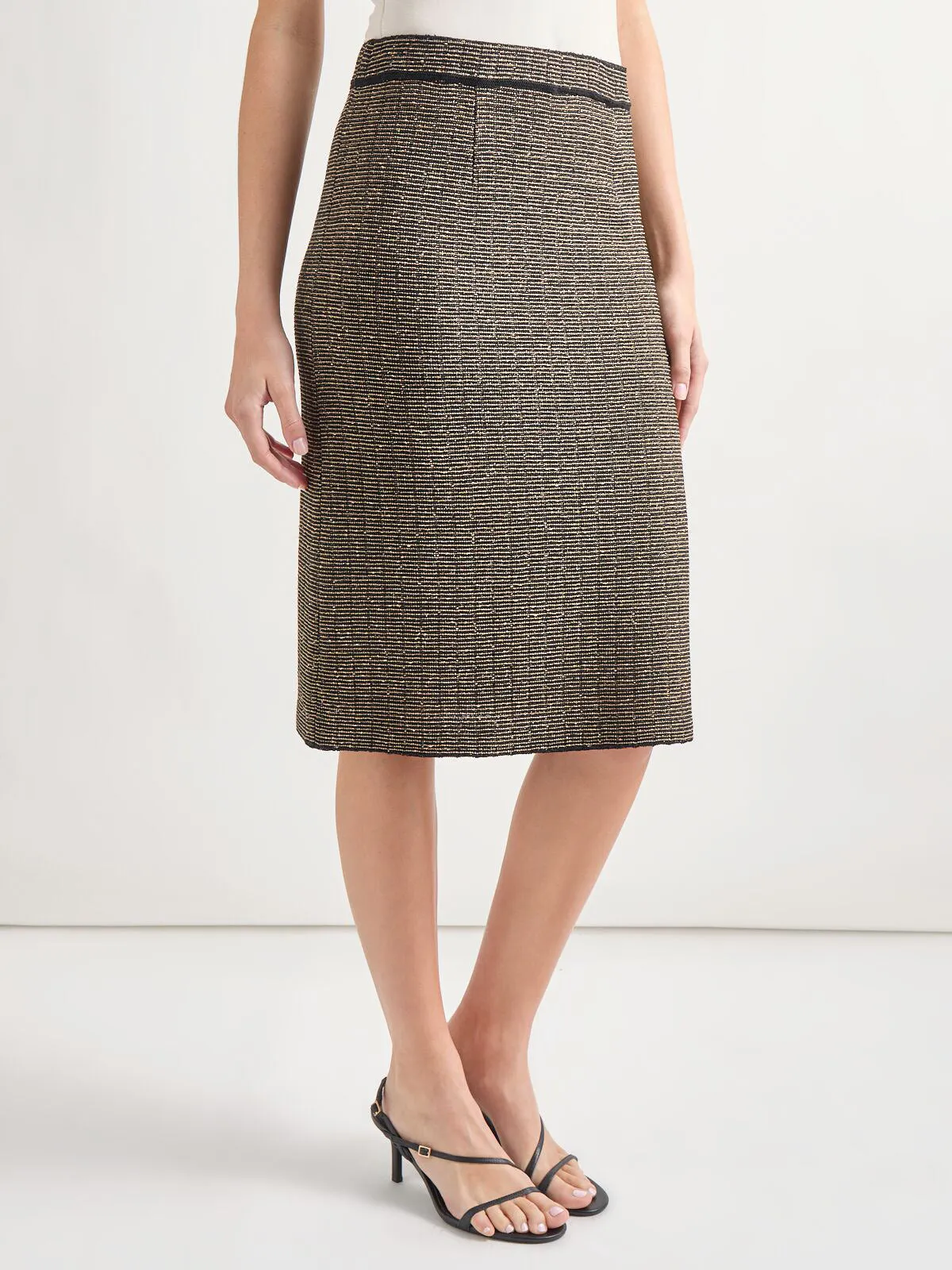 Knee-Length Lurex Knit Straight Skirt