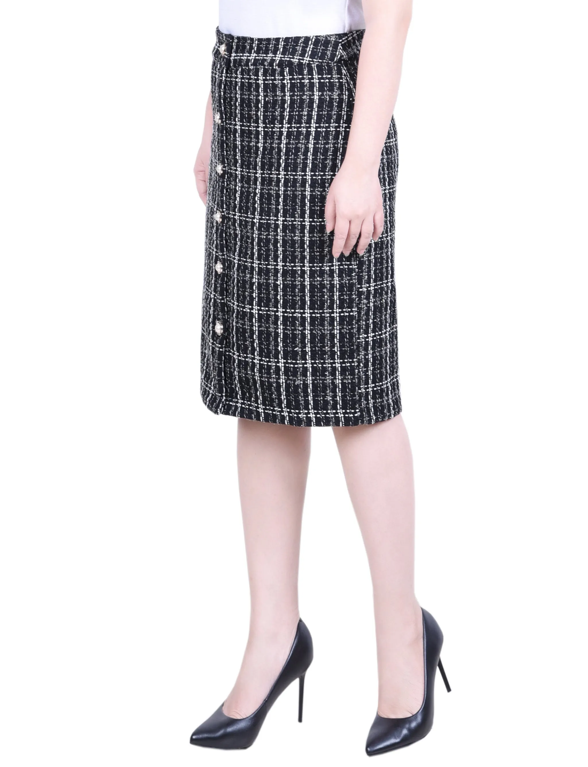 Knee Length Slim Tweed Knit Skirt