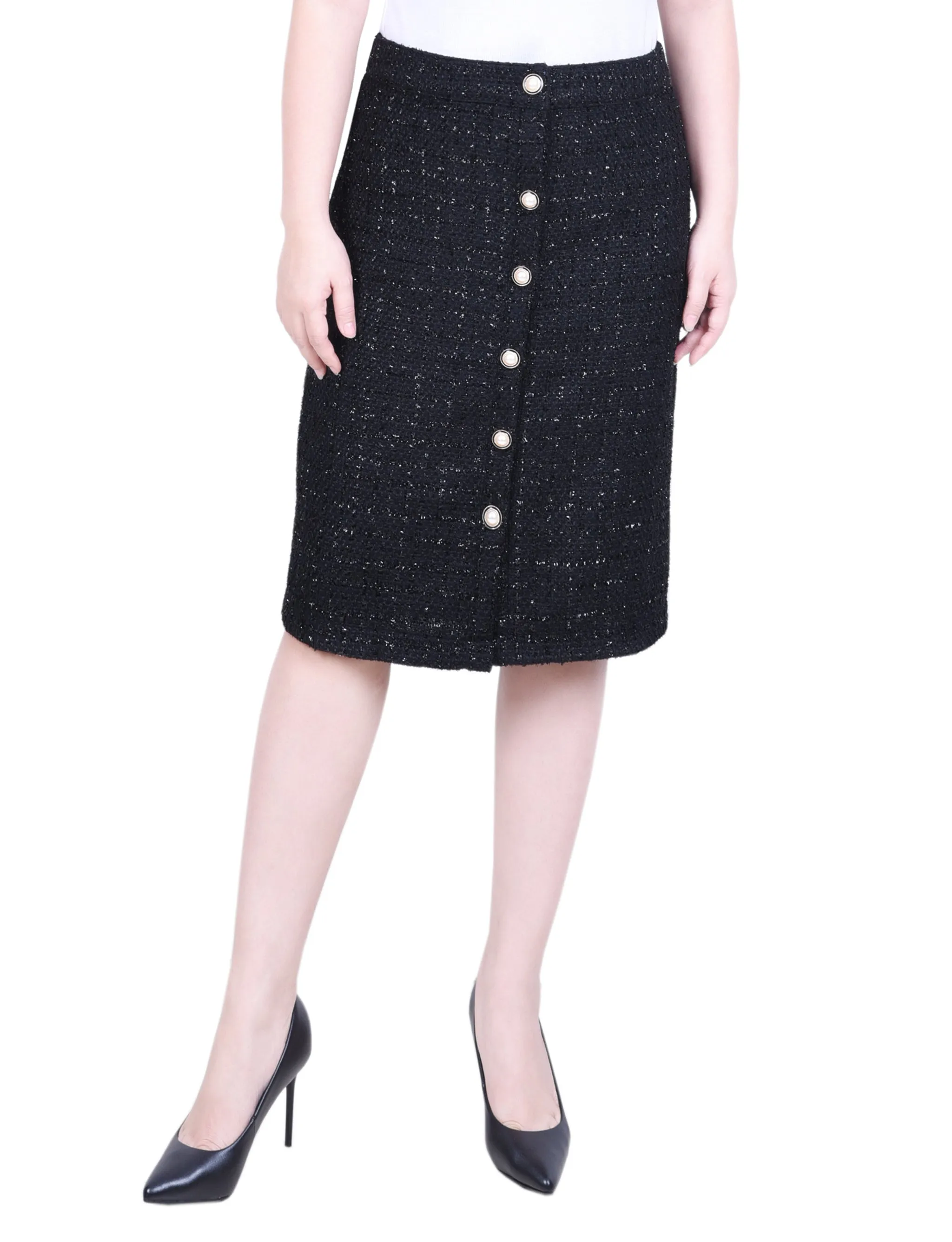 Knee Length Slim Tweed Knit Skirt