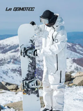 LA QOMOTEC White Hooded Zipper Snowboarding & Skiing Suit