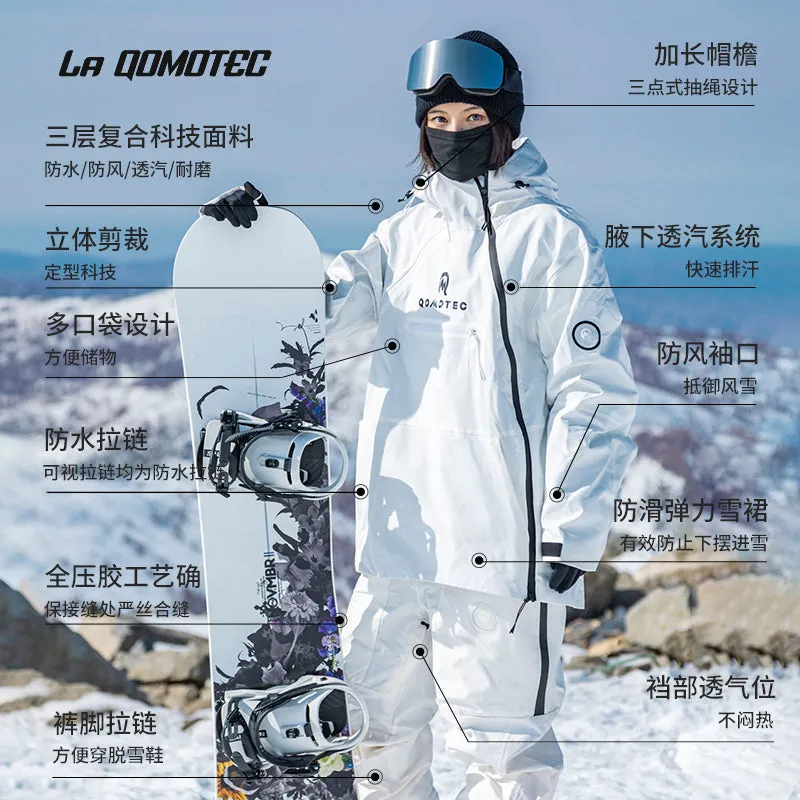 LA QOMOTEC White Hooded Zipper Snowboarding & Skiing Suit