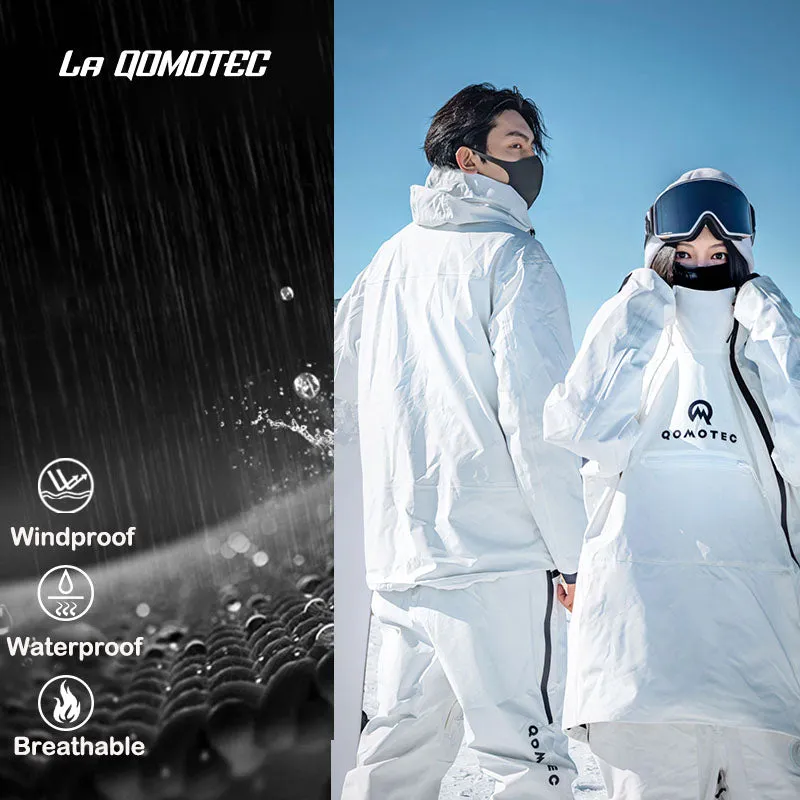 LA QOMOTEC White Hooded Zipper Snowboarding & Skiing Suit