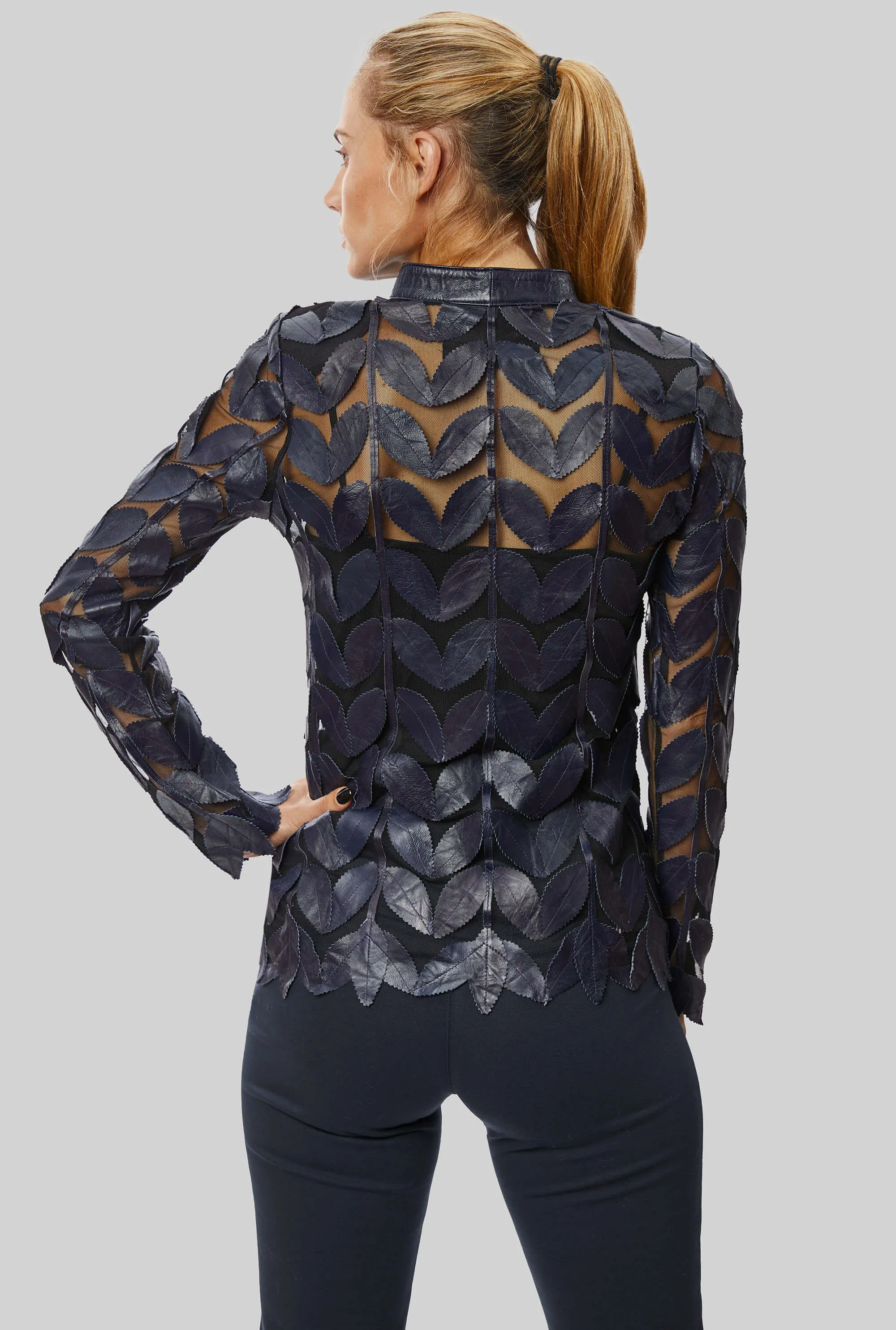 Leather Leaf Sheer Jacket Navy