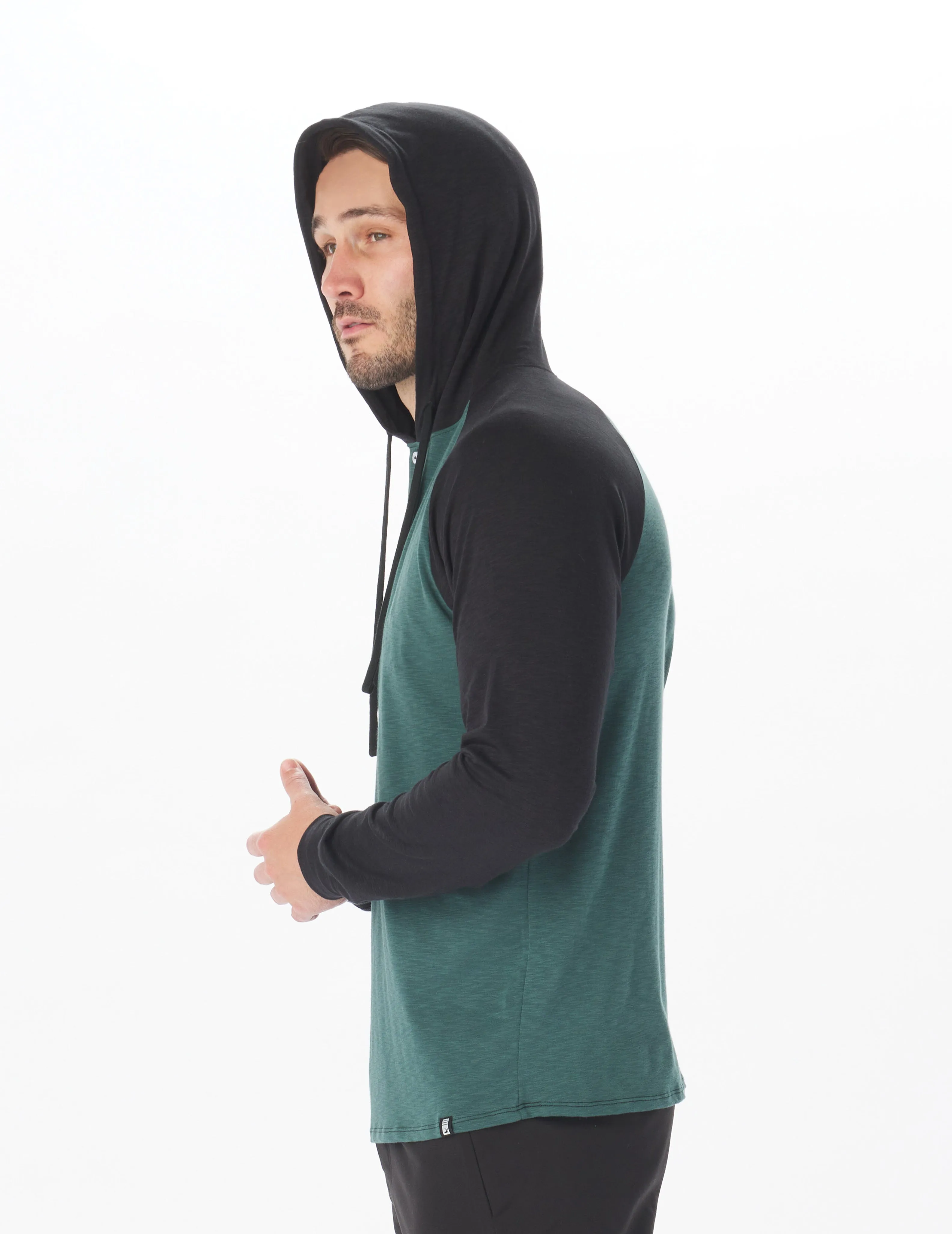 Low Tide Henley Hoodie: Forest/Black