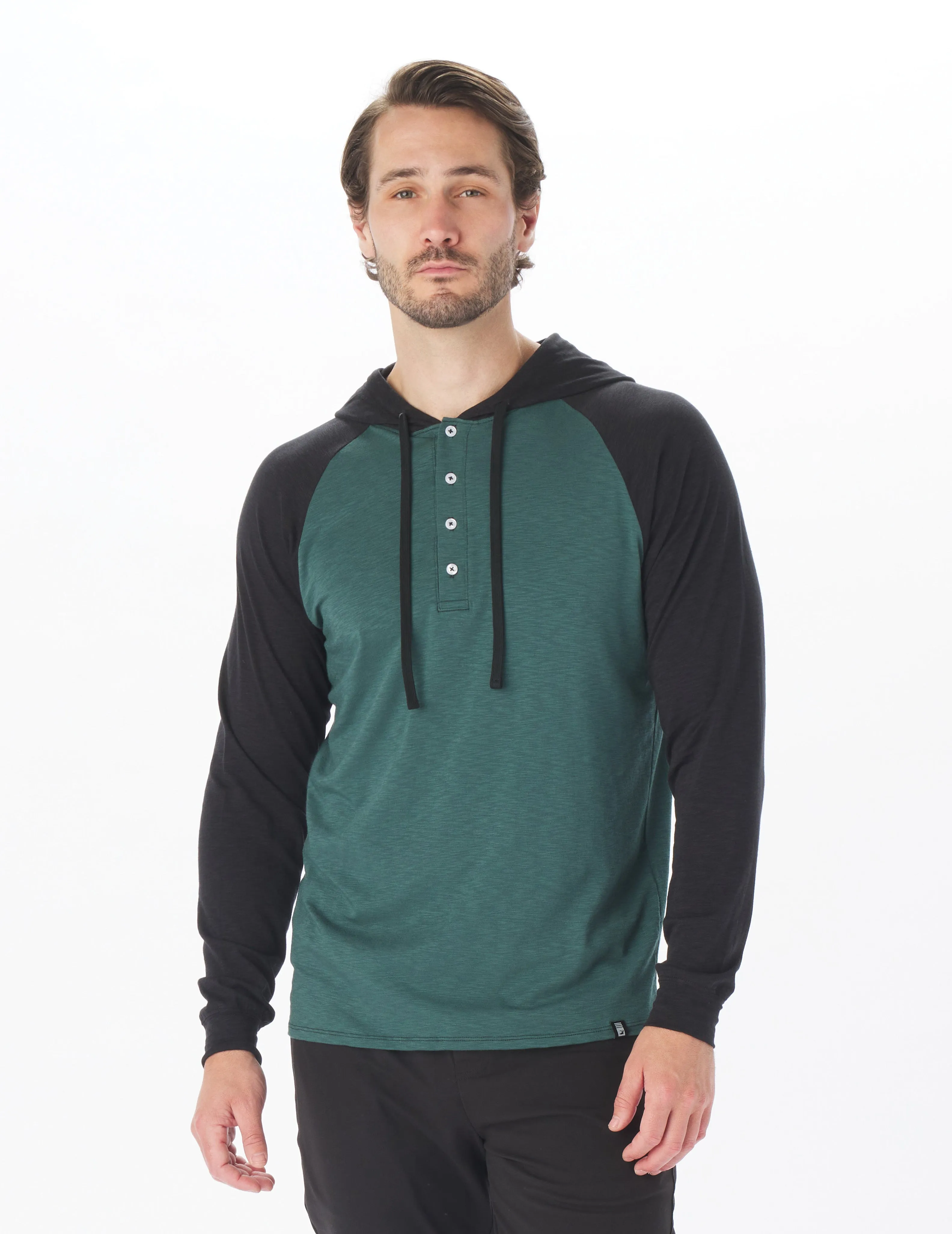 Low Tide Henley Hoodie: Forest/Black