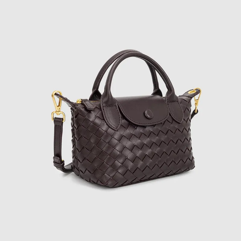 Luxurious Lambskin Leather Handwoven Shoulder Bag | Top Handle Designer Bag